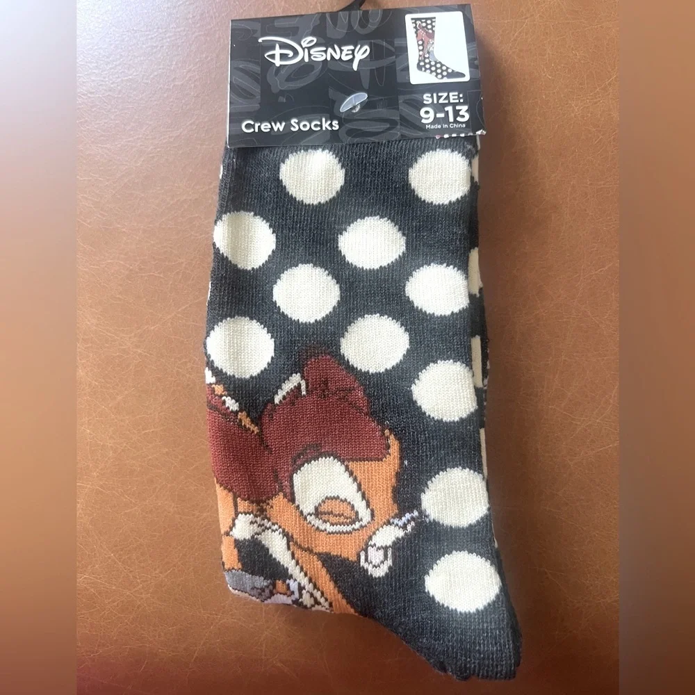Disney Bambi‎ Crew Socks Grey And Cream Polka Dot New  Men/Women
